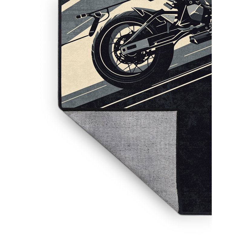 Machine Washable Maurice Cyberpunk Motorcycle Modern Geometric Rug in Grey – Black Binding, 8x10