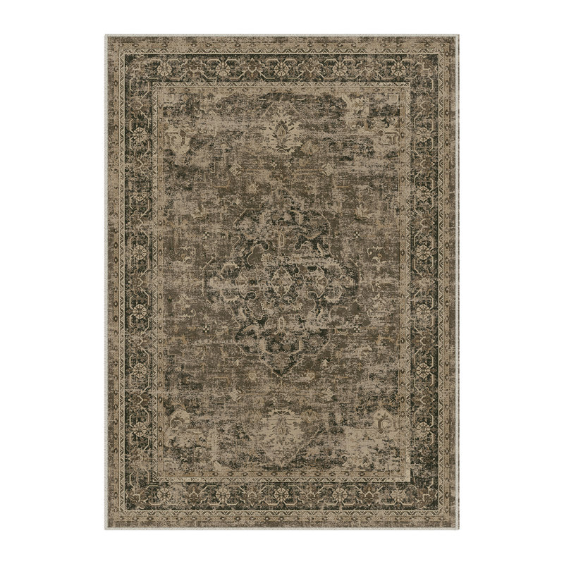 Tapis oriental délavé à la machine avec envers antidérapant Asteria, Brun, Rectangulaire 8 pi x 10 pi