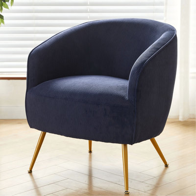 Chaise d'appoint en velours côtelé avec pieds en métal, fauteuil rembourré moderne, fauteuil demi-tonneau confortable pour la chambre du salon