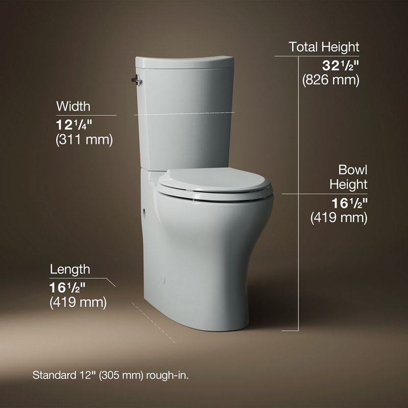 Persuade® Curv 1.6 GPF High Efficiency Dual Flush Floor Mounted Two-Piece toilet, Ice Gray