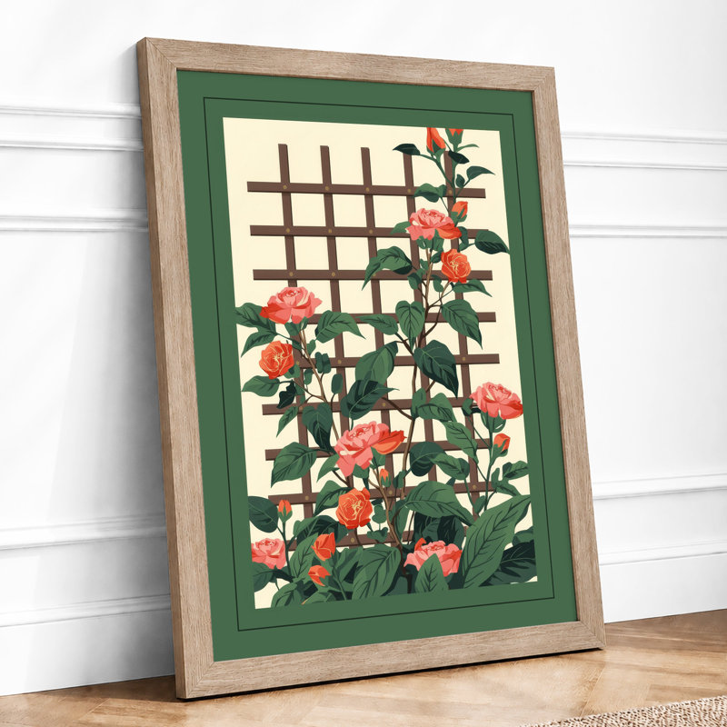 Roses On Trellis Botanical - Print, Oak, A4 - 29.7 x 21.0 cm
