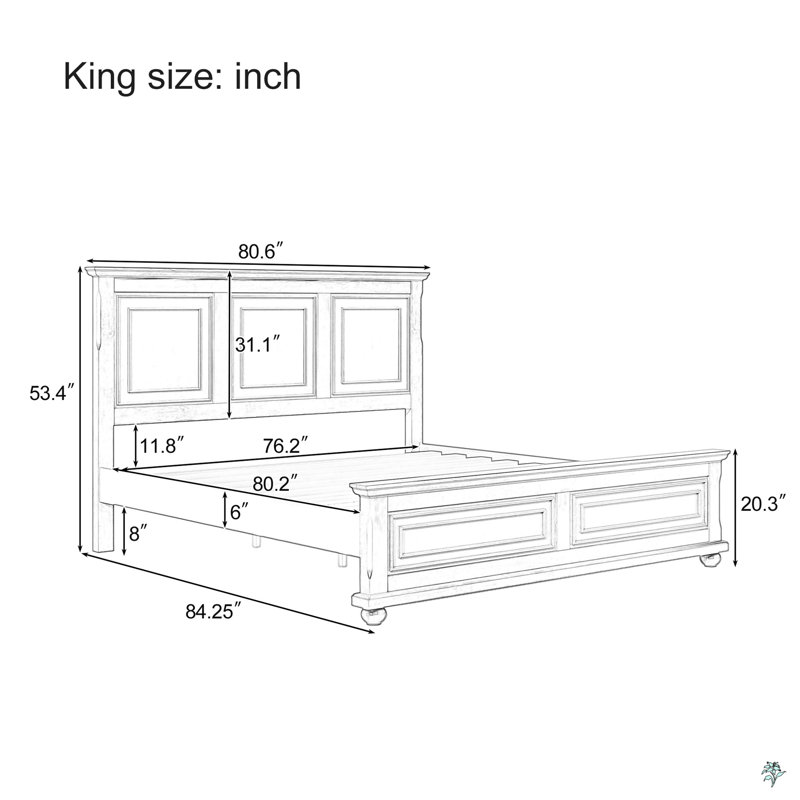 Virginia Wooden Standard Bed with Traditional Tall Headboard, Queen, Brown 