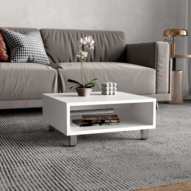 Table basse carrée minimaliste 10 po H avec rangement ouvert, Blanc