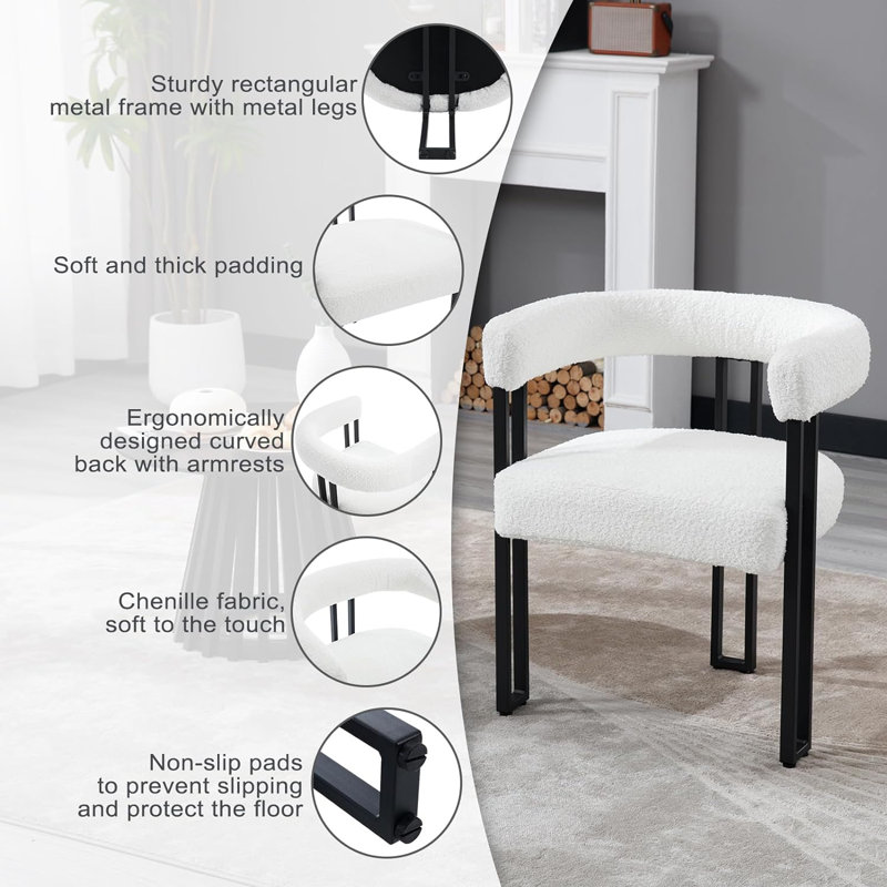 Dining Room Chair, Armrest Chair, Kitchen Chair, Dining Chair, Modern, Comfortable Armchair With Armrests, Design Chair For Dining Room, Living Room, Bedroom, Made Of Chenille Metal