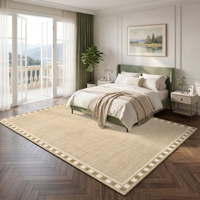 Tapis à carreaux lavables à bordure avec envers antidérapant, tapis antidérapant à poils courts et antidérapants pour le salon, la salle à manger et la chambre à coucher