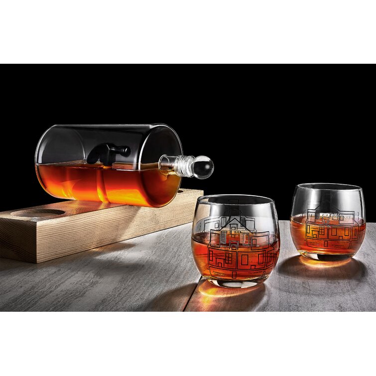 JoyJolt Hammer Whiskey Decanter Set - 48 Oz. Decanter Two 9 Oz