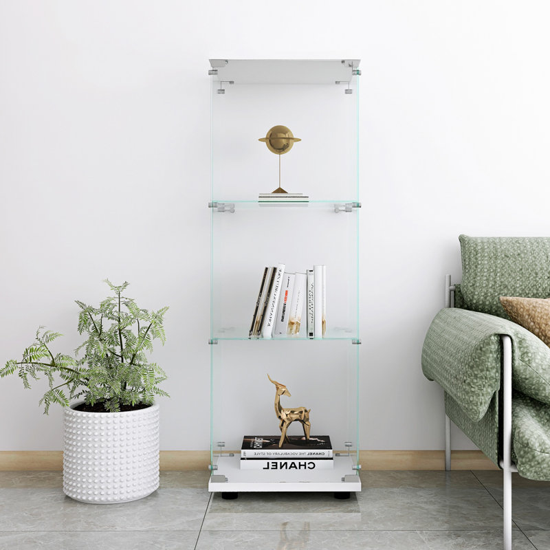 Vitrine en verre avec 3 tablettes, Blanc