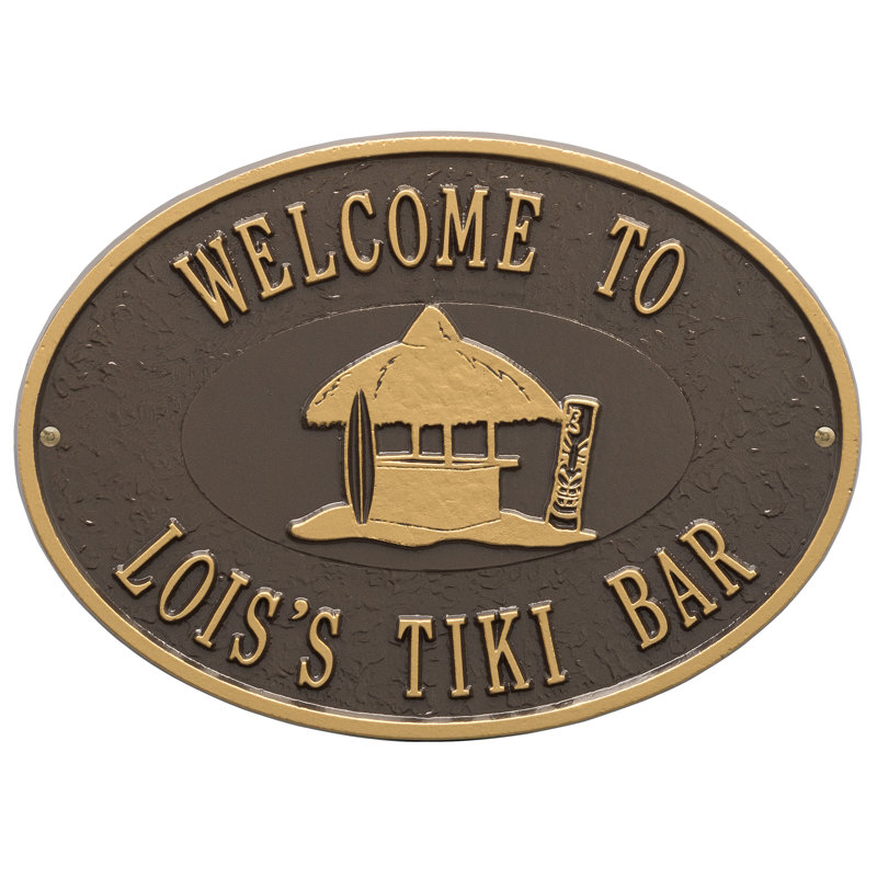 Plaque murale personnalisée Tiki Hut, Brun clair / or, Oui