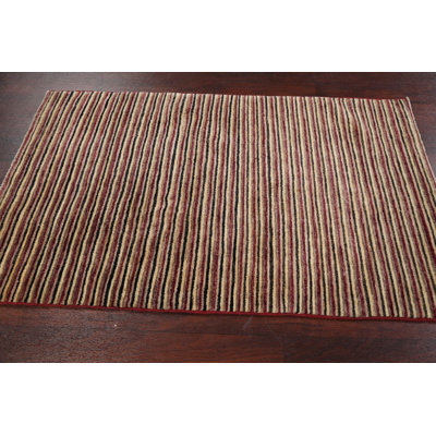 Tapis brun en laine noué à la main de conception unique 3 pi 3 po x 5 pi 3 po New Age