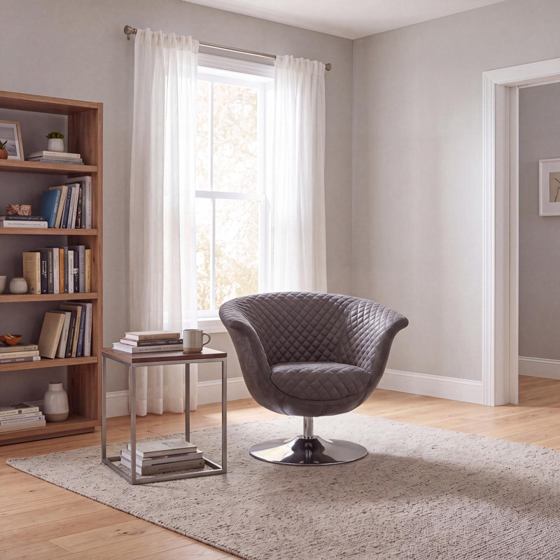Fauteuil demi-tonneau pivotant l 34 po, Mélange de polyester gris foncé rétro