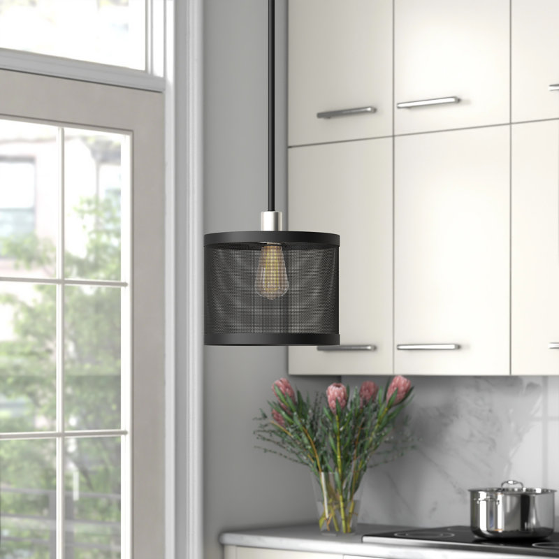 Luminaire suspendu tambour simple à 1 lumière Emilia, Noir