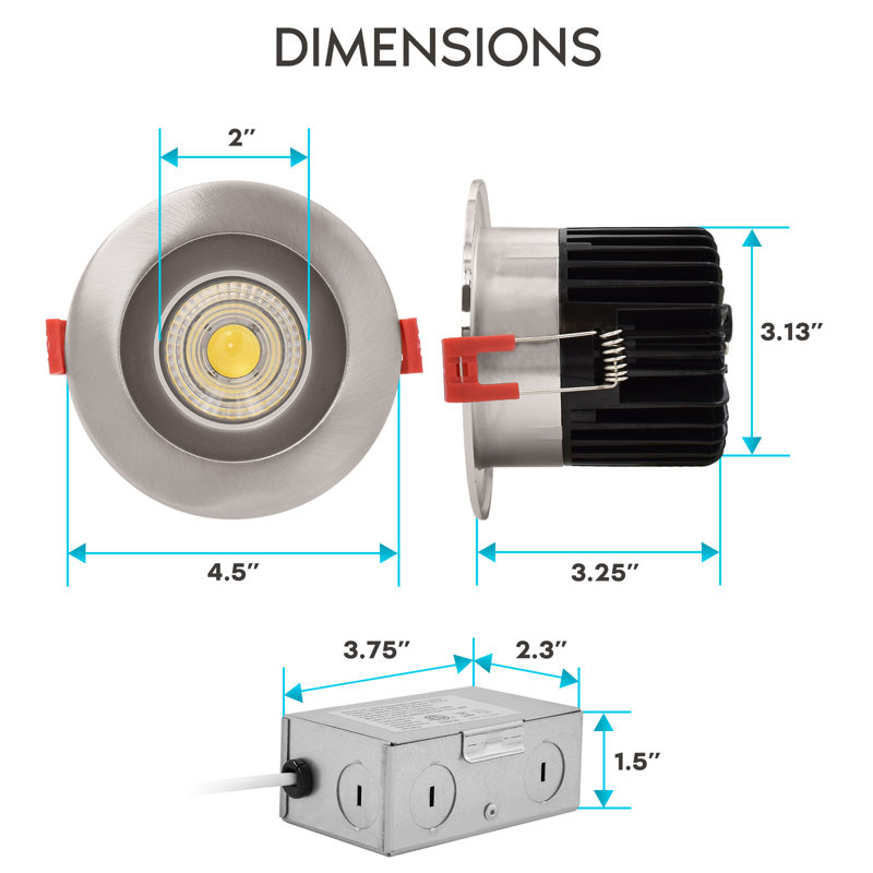 Luxrite 4 Selectable CCT New Construction LED Canless Recessed Lighting Kit, Brushed Nickel