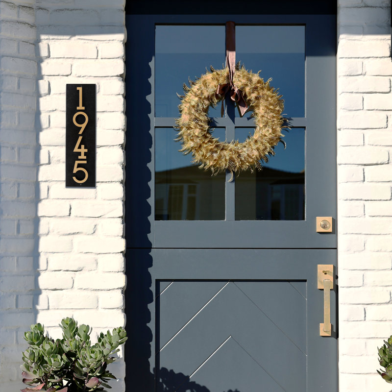 Floating 4-Number Vertical Sign, Black /w/ Black / Gold Modern Font Numbers, Yes