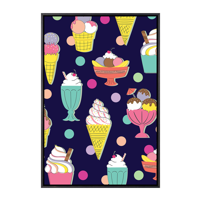 «Candy Land» par Caroline Alfreds - impression d'art graphique, Pas de tapis, Toile avec cadre noir patiné