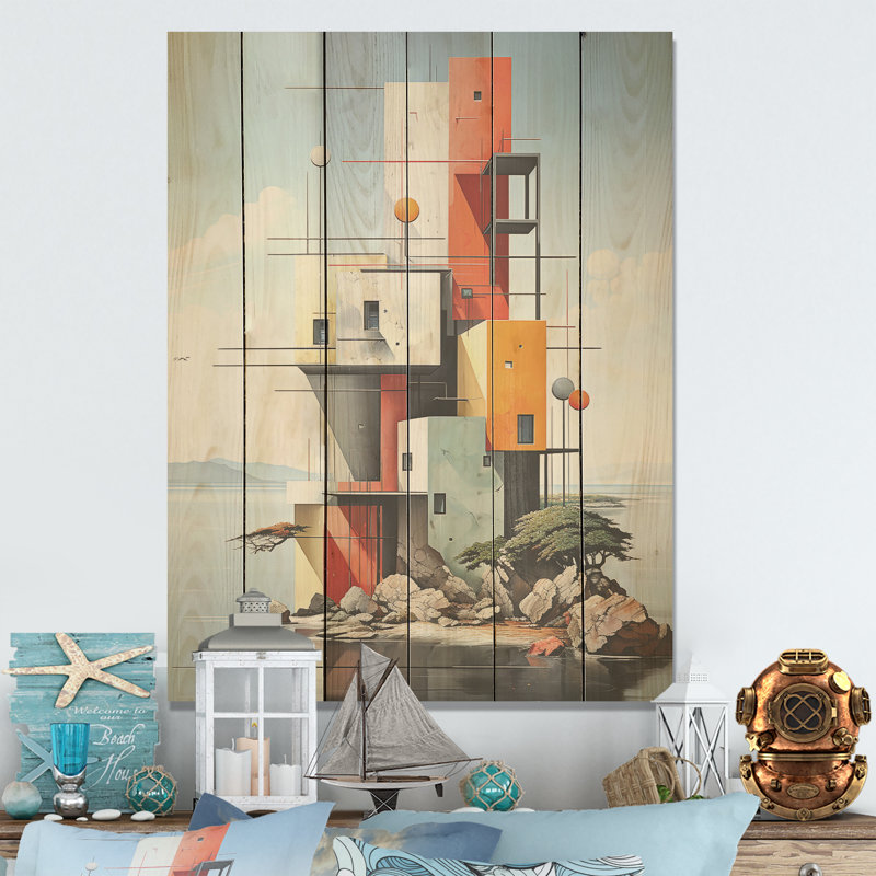 Océan de Stijl Lansdcape - océan, art sur bois de pin naturel, H 20 po x l 10 po