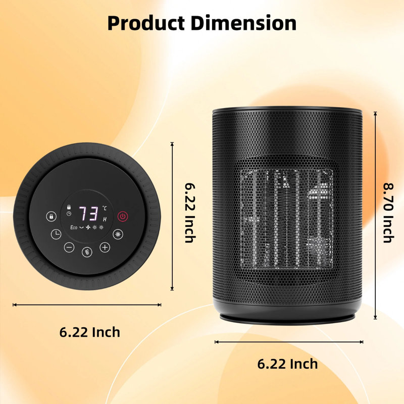 1500W Portable Electric Space Heater - Thermostat & Remote Control, 24H Timer, 3 Heat Modes, Overheat/Tip-Over Protection For Safe, Quiet Indoor Comfort