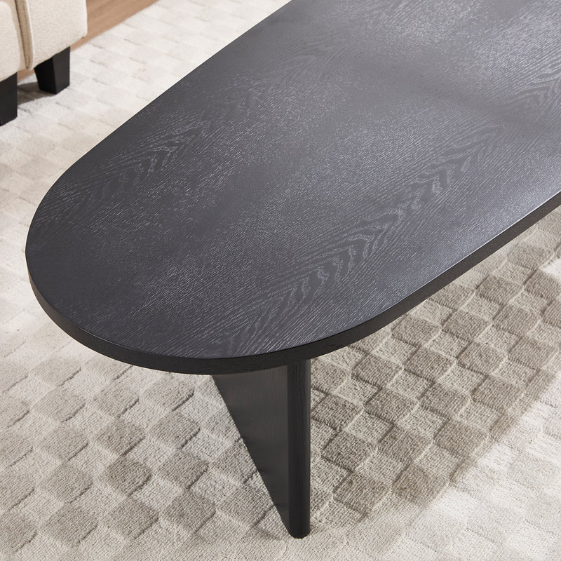 Modern Solid Wood Irregular Coffee Table, Simple Coffee Table Easy To Install For Living Room, Bedroom, Black/Black