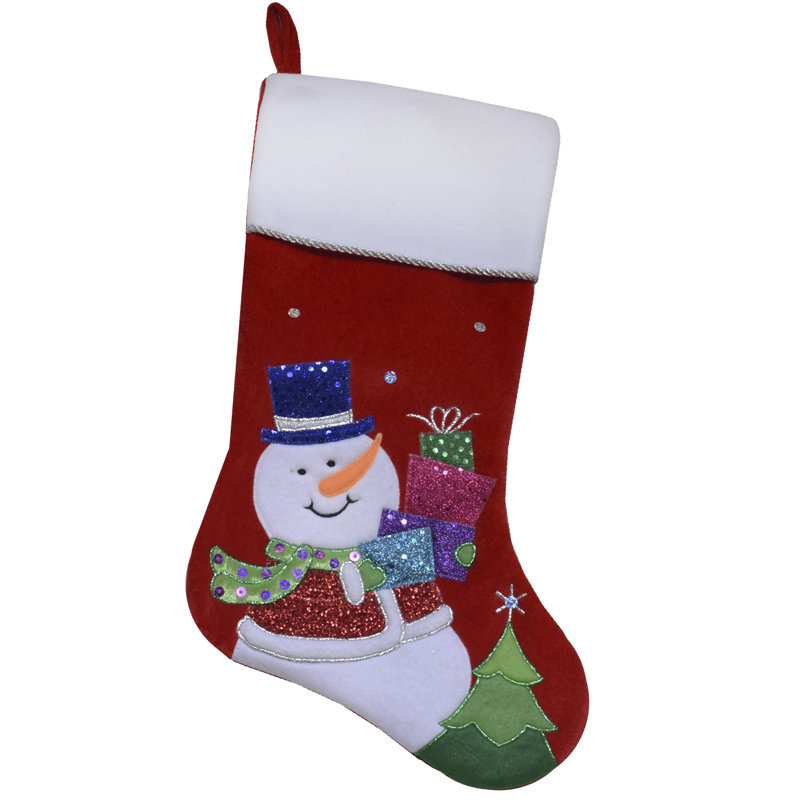 20.5" Red and White Embroidered Snowman Christmas Stocking
