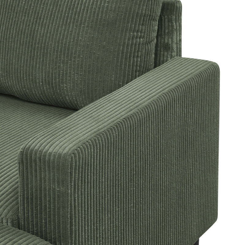 Canapé modulaire rembourré Cordory avec 2 repose-pieds Cordory, Velours côtelé vert foncé
