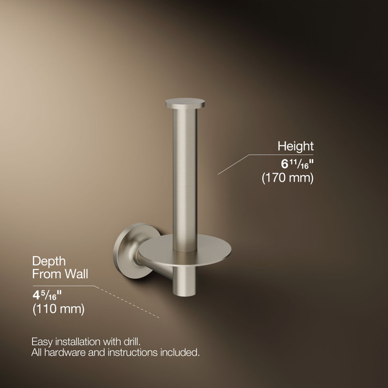 Purist® Vertical Toilet Paper Holder, Wall-Mount Bathroom Toilet Paper Holder, Vibrant Brushed Nickel