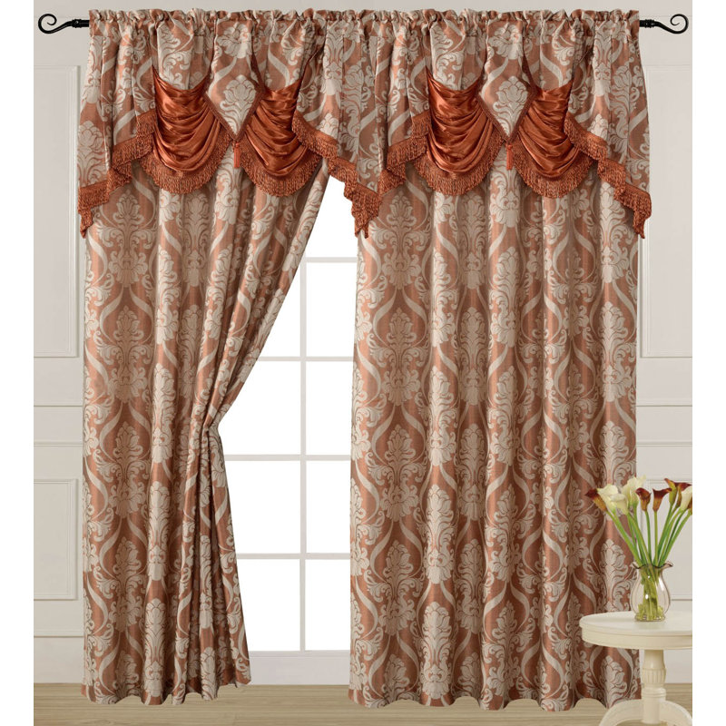 Brick Polyester Light-Filtering Curtain Panel with Valance