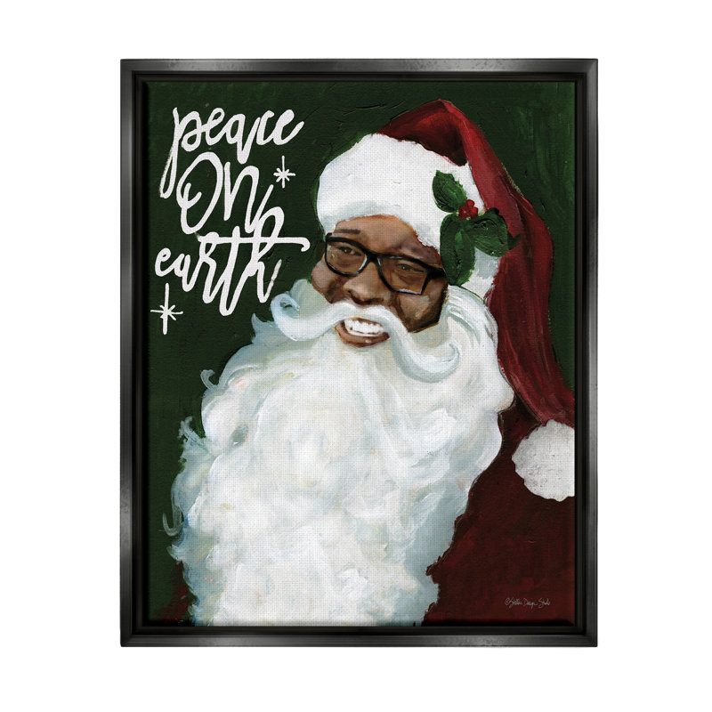 Paix sur terre, phrase Santa, peinture sur toile par Stellar Design Studio, H 31 po x l 25 po, Cadre flottant noir de jais