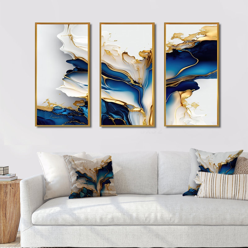 Abstract Geode Gold and Blue Marble Canvas Art Set