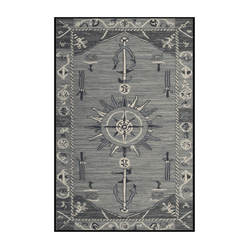 Washable Maritime grays Nautical Area Rug, Rectangle 3' x 5'