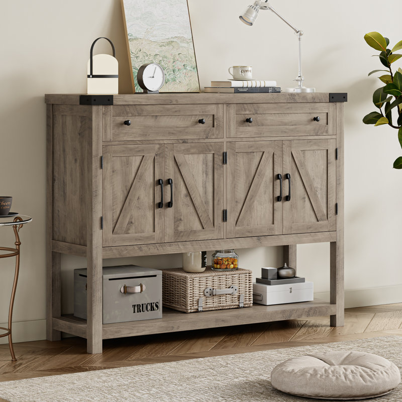 Darius 47.2" W Console Table with 2 Drawers and 2 Double-Door Cabinet, Grey