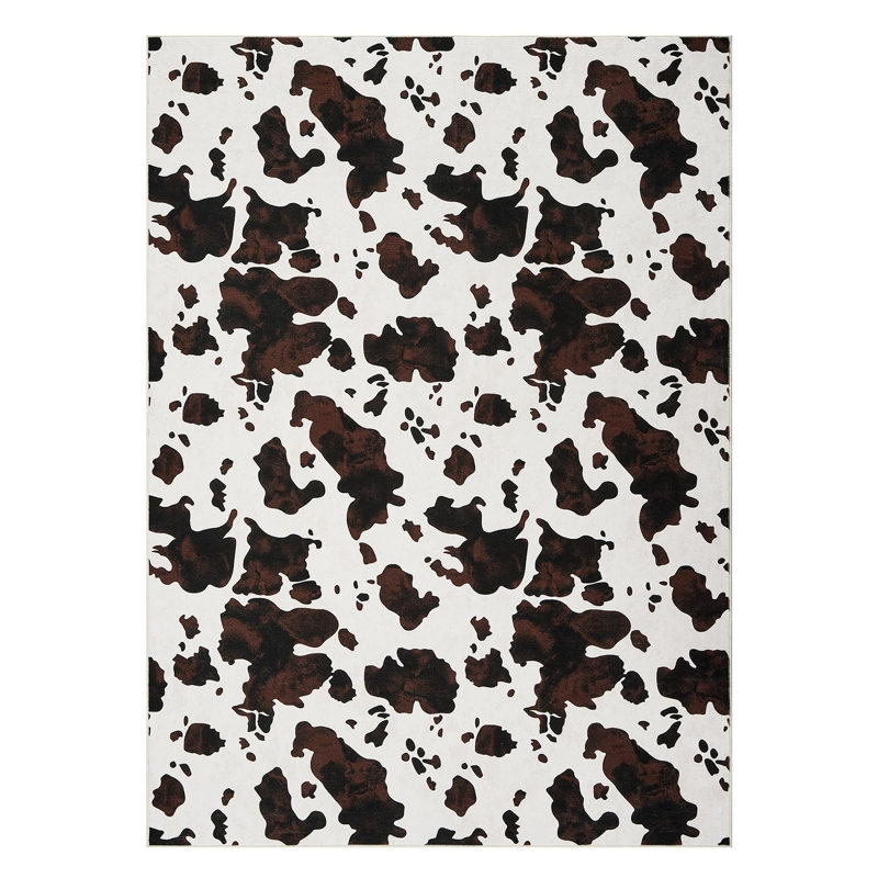 8x10 FT Washable Cow Print Area Rug – Non-Slip Highland Cow Design Rug for Living Room, Bedroom, Western Decor