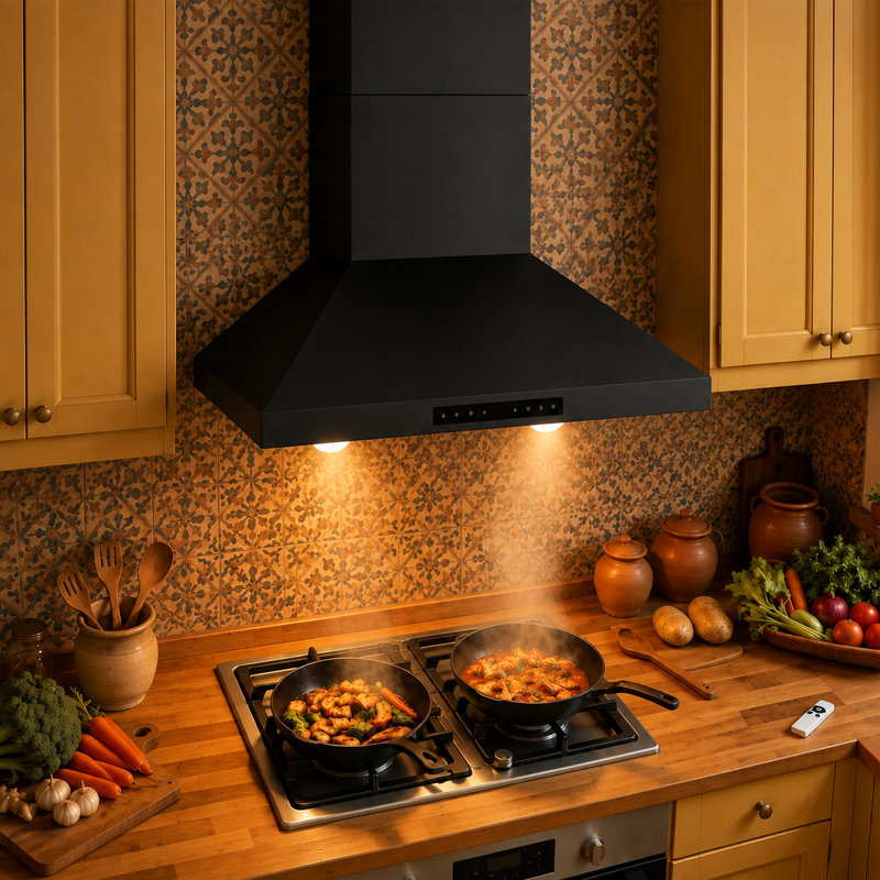 Hotte murale convertible 30 po 900 pi³ / min VENFAN, hotte de cuisine en acier inoxydable noir à 4 vitesses, lumières DEL et commandes tactiles