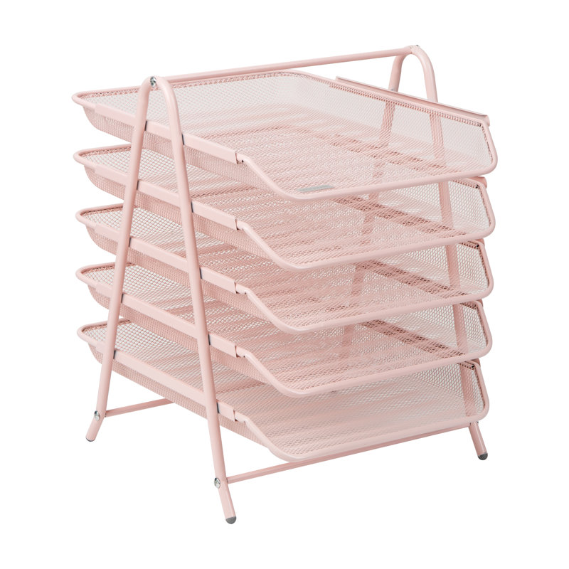 Pink Metal Mesh 5-Tier Letter Tray Organizer