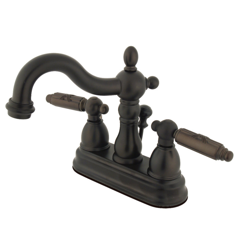 Kingston Brass Heritage Two-Handle 3-Hole Deck Mount 4" Centerset Bathroom Faucet with Plastic Pop-Up, Oil Rubbed Bronze