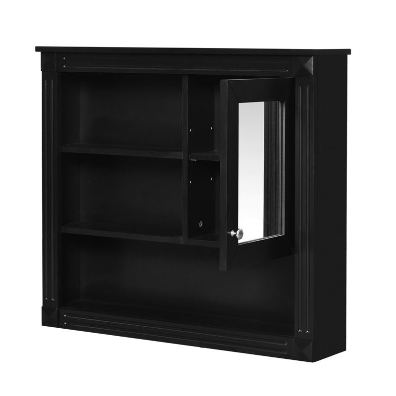 Armoire murale de salle de bain 32 "avec miroir, corbeille à pharmacie montée sur 4 tablettes, peu encombrante, étagère à fournitures réglable, fourre-tout