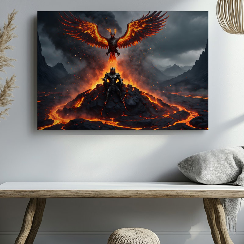 Toile, "Une scène majestueuse" représentant un Fiery Phoenix, art mural Lava, H 9 po x l 12 po