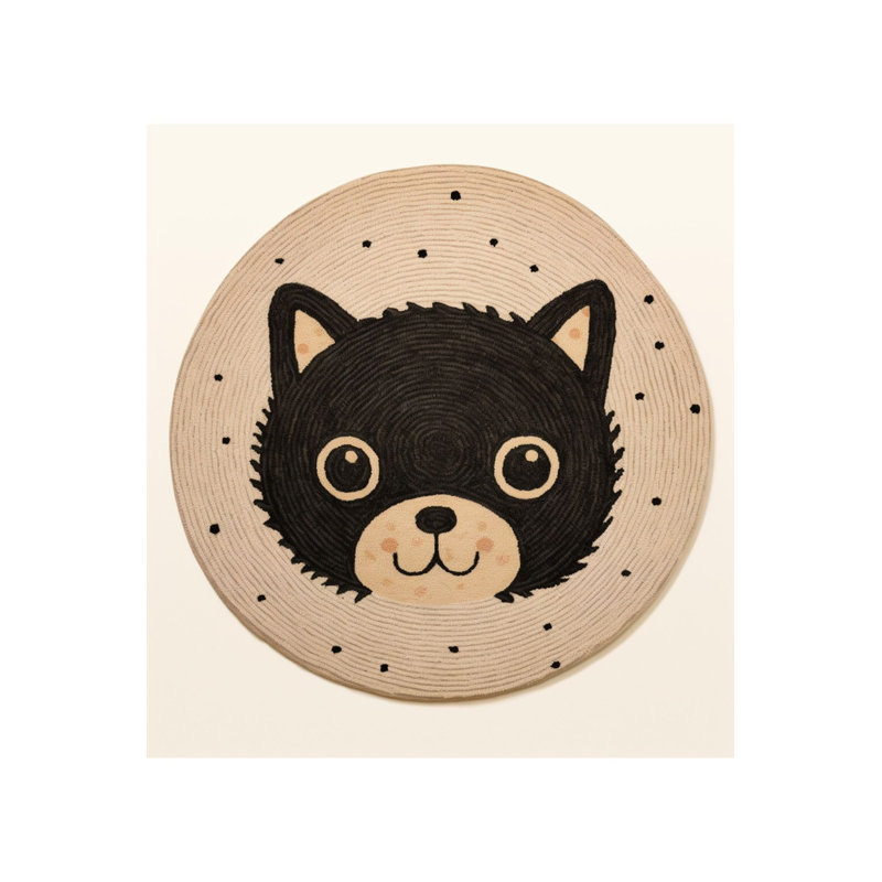 Washable Dido Collection Cute Bear Cub Patterned Creative Modern Decorative Area Rug, Round 3'3" Rug Pad Included