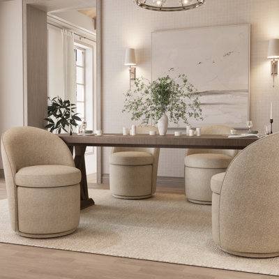 Upholstered Barrel Dining Chairs, Boucle Fabric Swivel Kitchen Chairs, Wingback Side Chairs, Armless Vanity Chairs