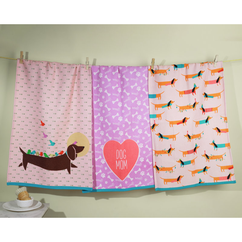 Whimsical Dachshund Trio Cotton Kitchen Towel Set