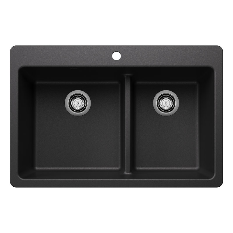 Liven SILGRANIT 33" 60/40 Double Bowl Dual Mount Kitchen Sink with Low Divide, Anthracite