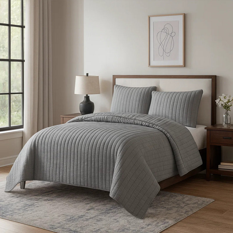 Ensemble de couvre-lit en microfibre 3 pièces , Édredon grande + 2 pièces supplémentaires, Gris