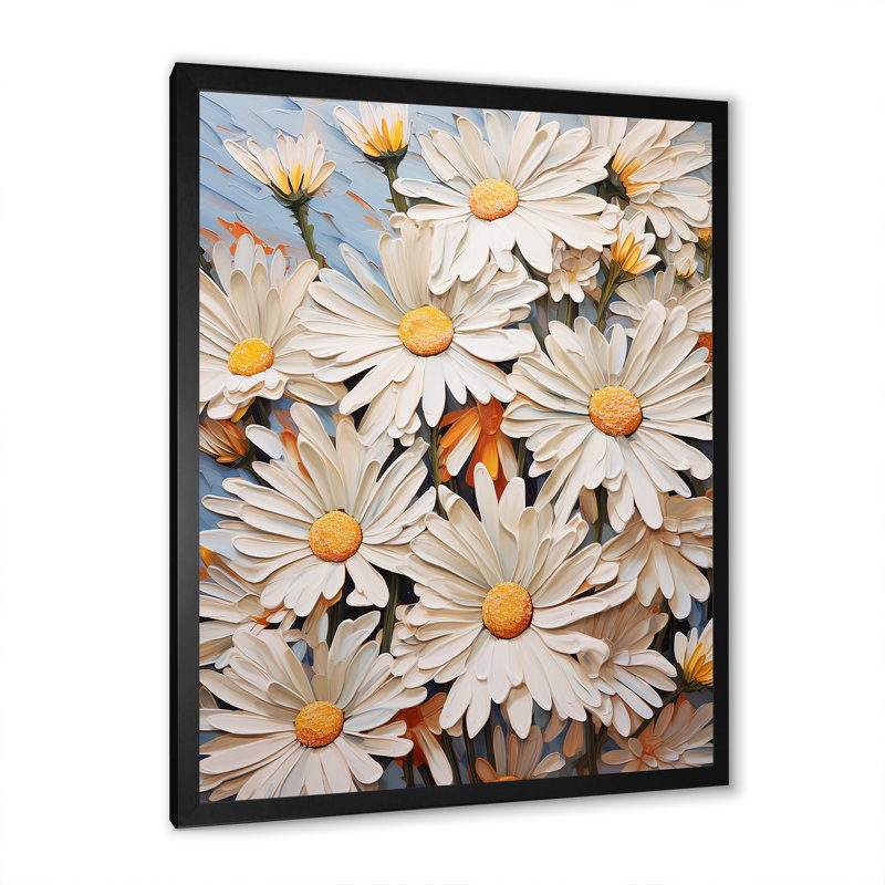 " White Daisy Meadow Elegance ", Black Single Picture Framed, 40" H x 30" W x 1.5" D