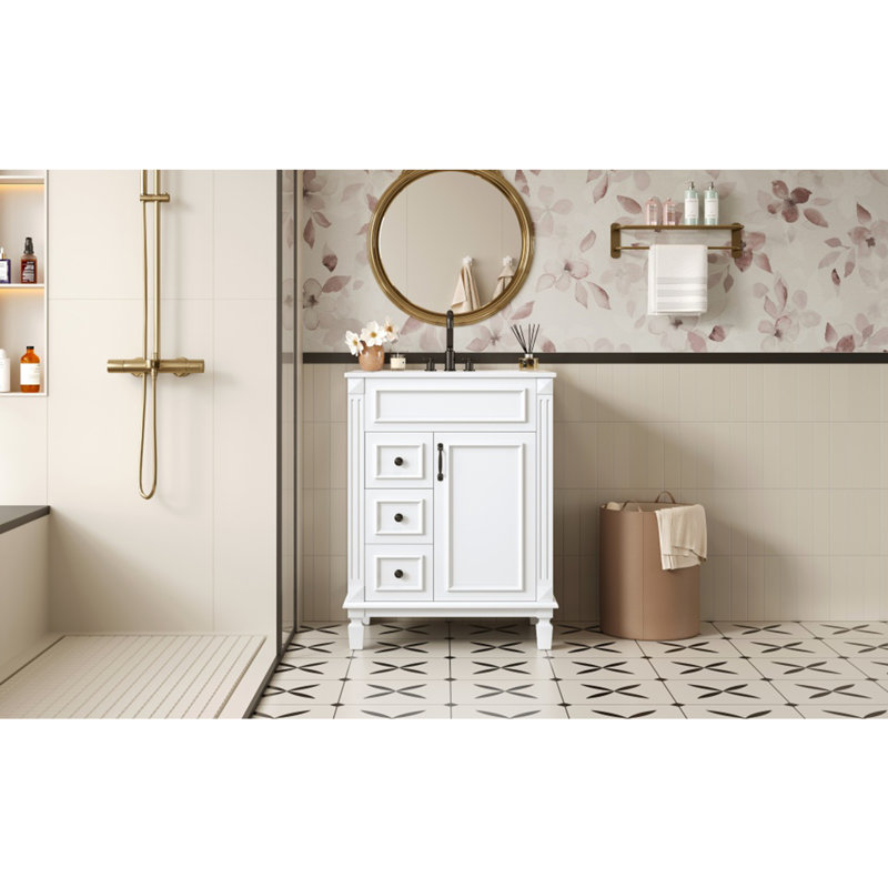 Meuble-lavabo 24 po avec lavabo en céramique, petite armoire de lavabo, Blanc