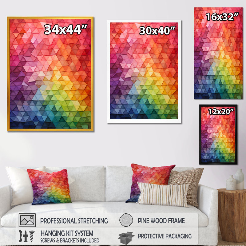 Formes géométriques colorées - art mural géométrique, Cadre simple noir, H 32 po x l 16 po x P 1 po