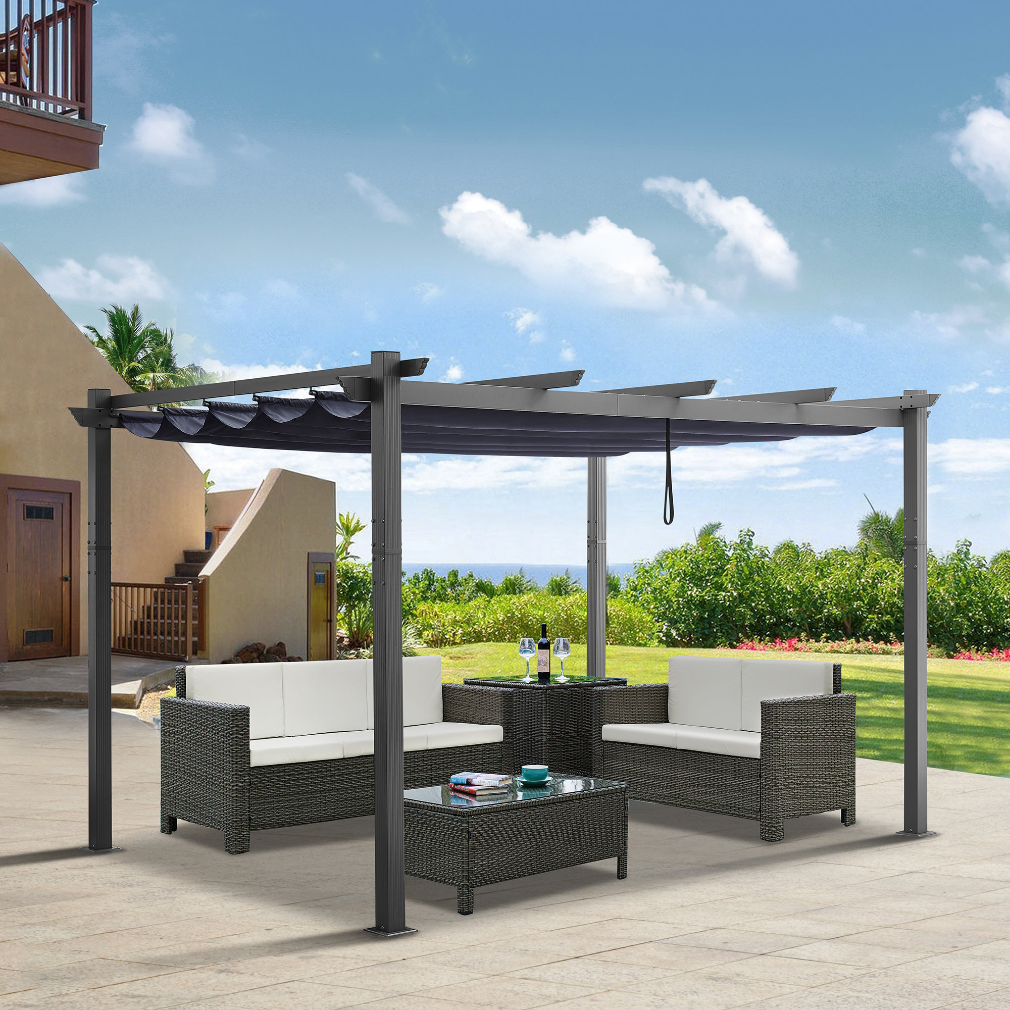 CoastShade Pergola de jardin d'extérieur 10 'x 10' avec abat-jour  rétractable et Commentaires - Wayfair Canada