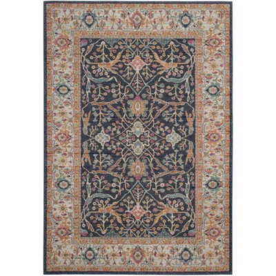 Christa Oriental Cream/Navy/Orange Area Rug