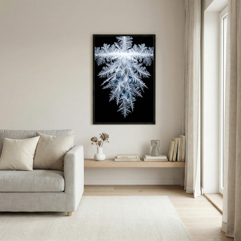 Art mural sur toile noir encadré pour le salon, la chambre à coucher, le bureau ou le vestibule - décoration murale décorative avec motif de flocon de neige