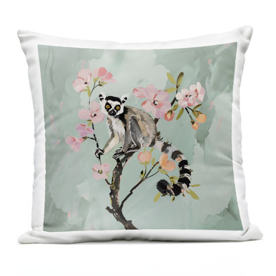 Lemur Perched on Spring Blooms Outdoor Printed Pillow design by Amanda Tsoukanelis