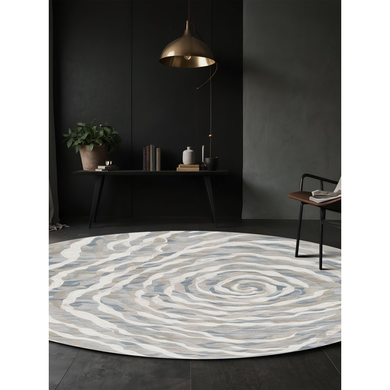 Machine Washable Gray Area Rug, Round 8'