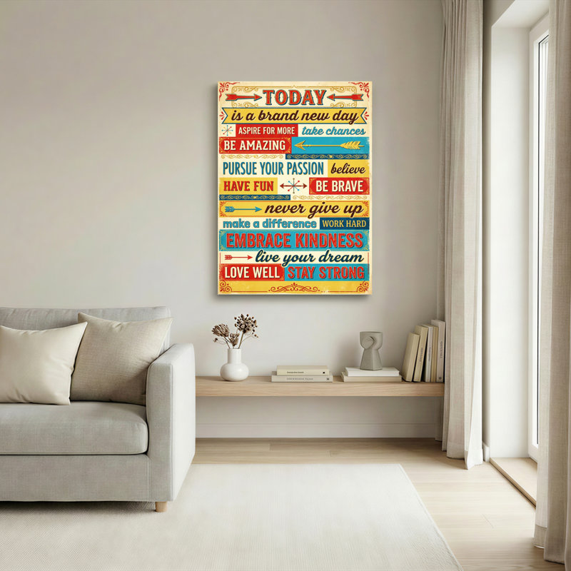 Today Is A Brand New Day Inspirational Quote Canvas Wrapped Wall Art Motivational Typography Print For Home Office Or Bedroom Decor