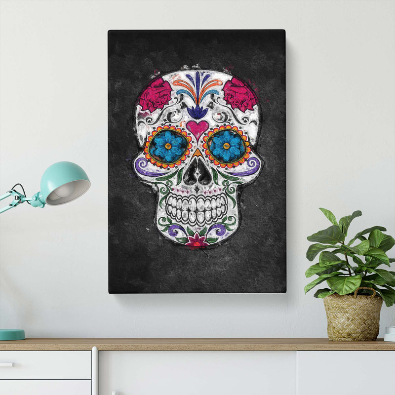 Floral Sugar Skull - Wrapped Canvas, 60cm H x 40cm W x 3cm D